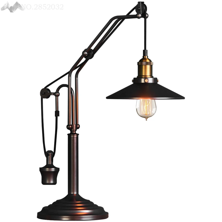 American Retro Industrial table lamp Adjustable Pulley desk lights for living room bedroom ...