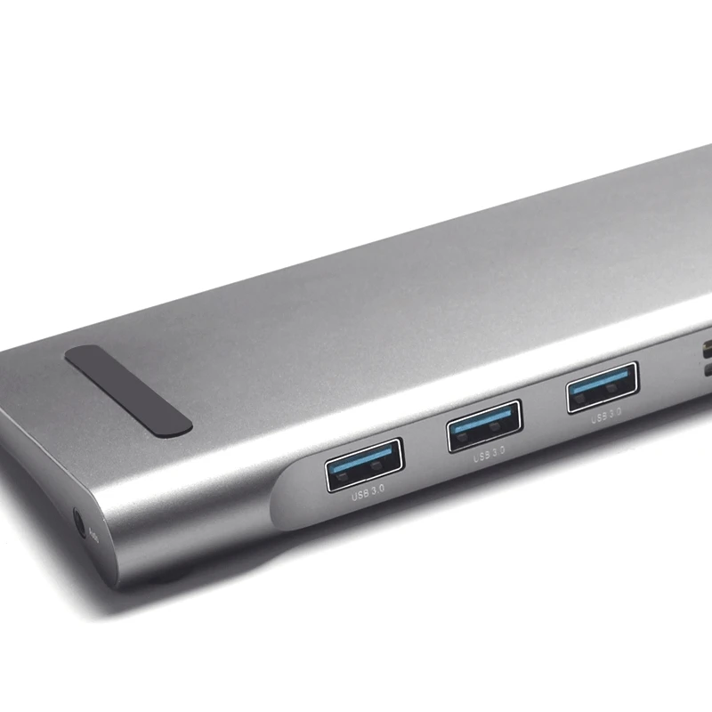 Многофункциональный usb-концентратор 11 в 1, алюминиевый адаптер type C с 3 портами Usb 3,0, аудиопорт 3,5 мм, порты Sd/Mmc/Tf Micro-Sd, Gigab