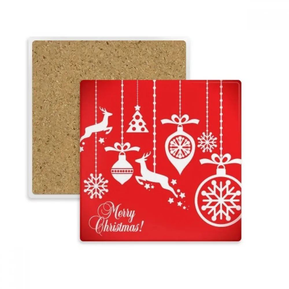 

Christmas Elk Bulb Snowflake Tree Festival Square Coaster Cup Mug Holder Absorbent Stone for Drinks 2pcs Gift