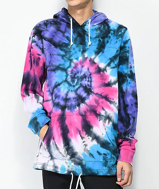

Men's Urban Street wear Hip Hop Skate Blue Tie Dye Pullover Hoodie Sweatshirt USA Size M