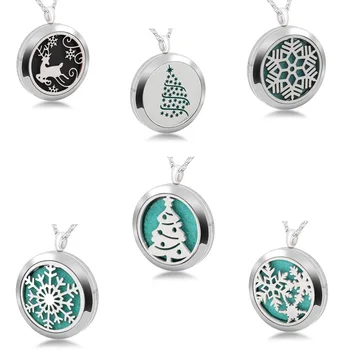

Charm 4 Christmas Styles 316L Stainless Steel Pendant Essential Oil Diffuser Necklace Perfume Locket Jewelry For Christmas Gift
