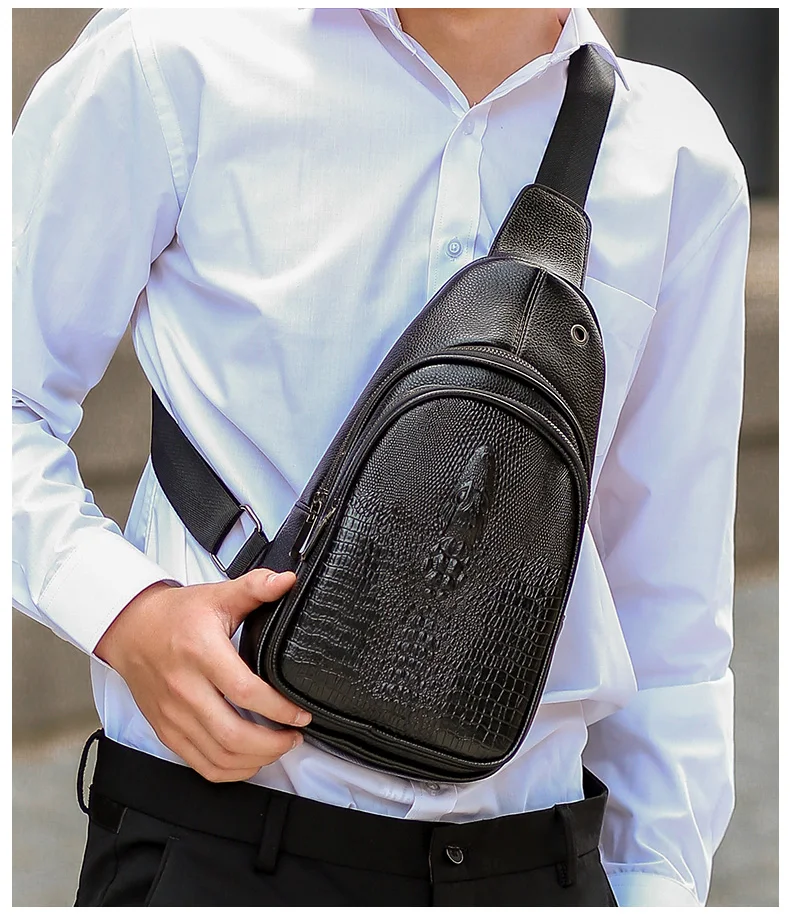 Винтажная сумка из крокодиловой кожи, Мужская нагрудная сумка через плечо, мужская сумка-мессенджер на плечо, дорожная сумка на молнии