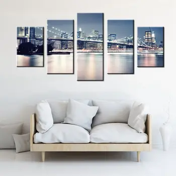 

Canvas Painting Room Wall Art Home Decoration New York City Over East River Brooklyn Bridge Manhattan Buildings Cityscape Print