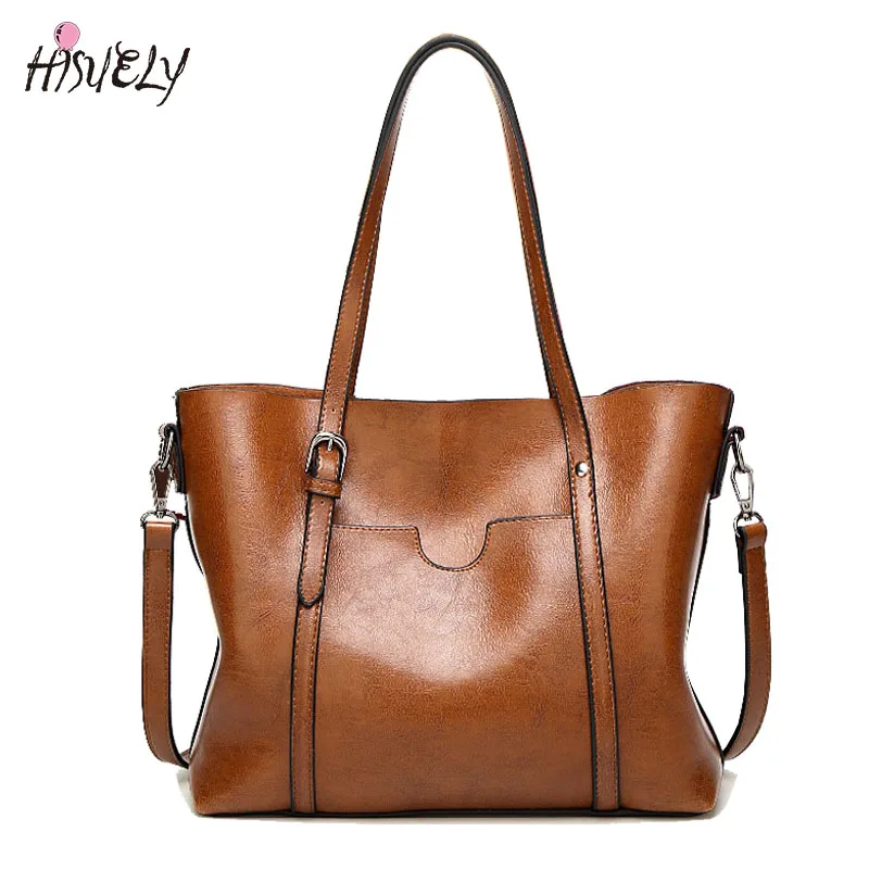 Goedkoop Grote Capaciteit Tote Bag Fashion Handtas PU Olie Wax lederen Vrouwen Tas Grote Dames Schoudertassen Bolsas Feminina Emmer tas