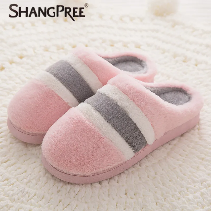 Women Winter Autumn Home Slippers Ladies Stripe Shoes Non