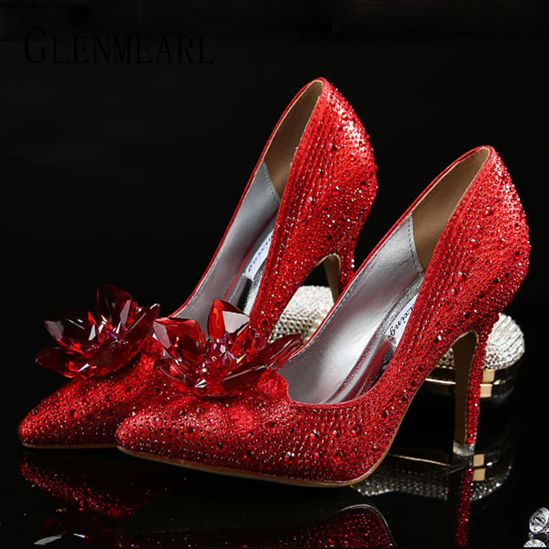 Woman Wedding Shoes High Heels Rhinestone Brand Women Pumps Luxury Pointed Toe Spring Summer Cinderella Shoes Crystal Sliver DE Woman Wedding Shoes High Heels Rhinestone Brand Women Pumps Luxury Pointed Toe Spring Summer Cinderella Shoes Crystal Sliver DE