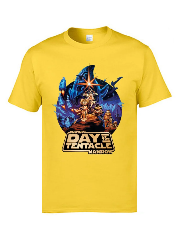 Cotton Men's Short Sleeve Customized T-Shirt Custom Tops Shirts Discount Hip hop O-Neck T Shirt Free Shipping Day of the Tentacle   Star Wars mashup  8765 yellow