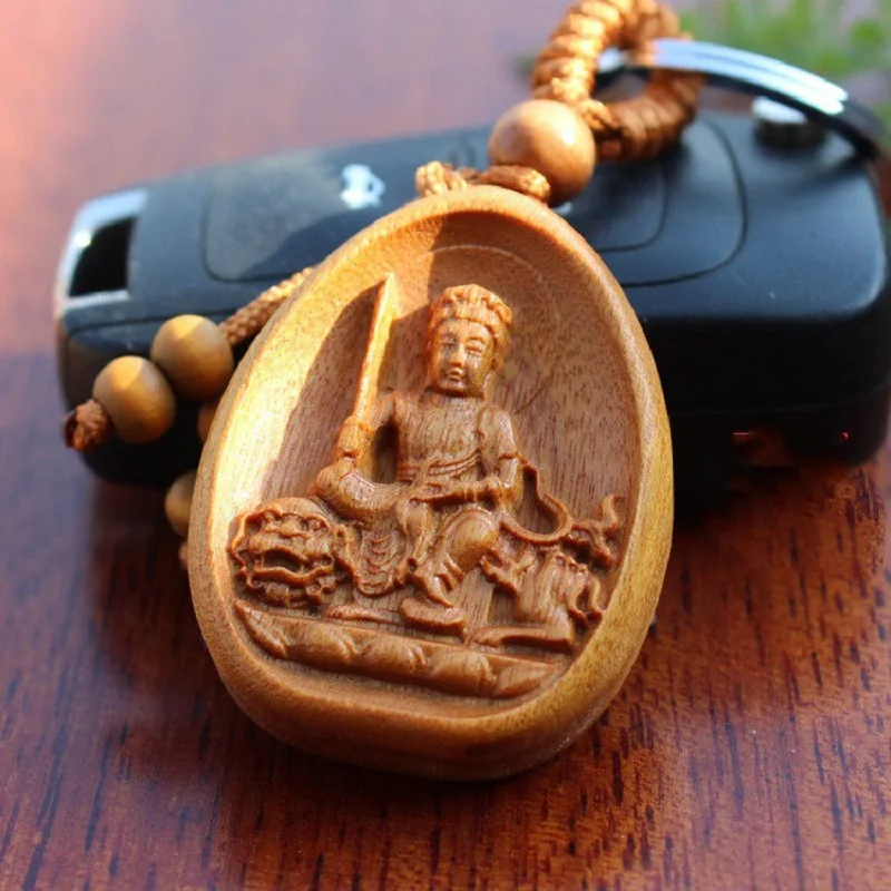 1 шт. Bodhisattva брелок Высокое качество резьба по дереву ключ кулон веревка для