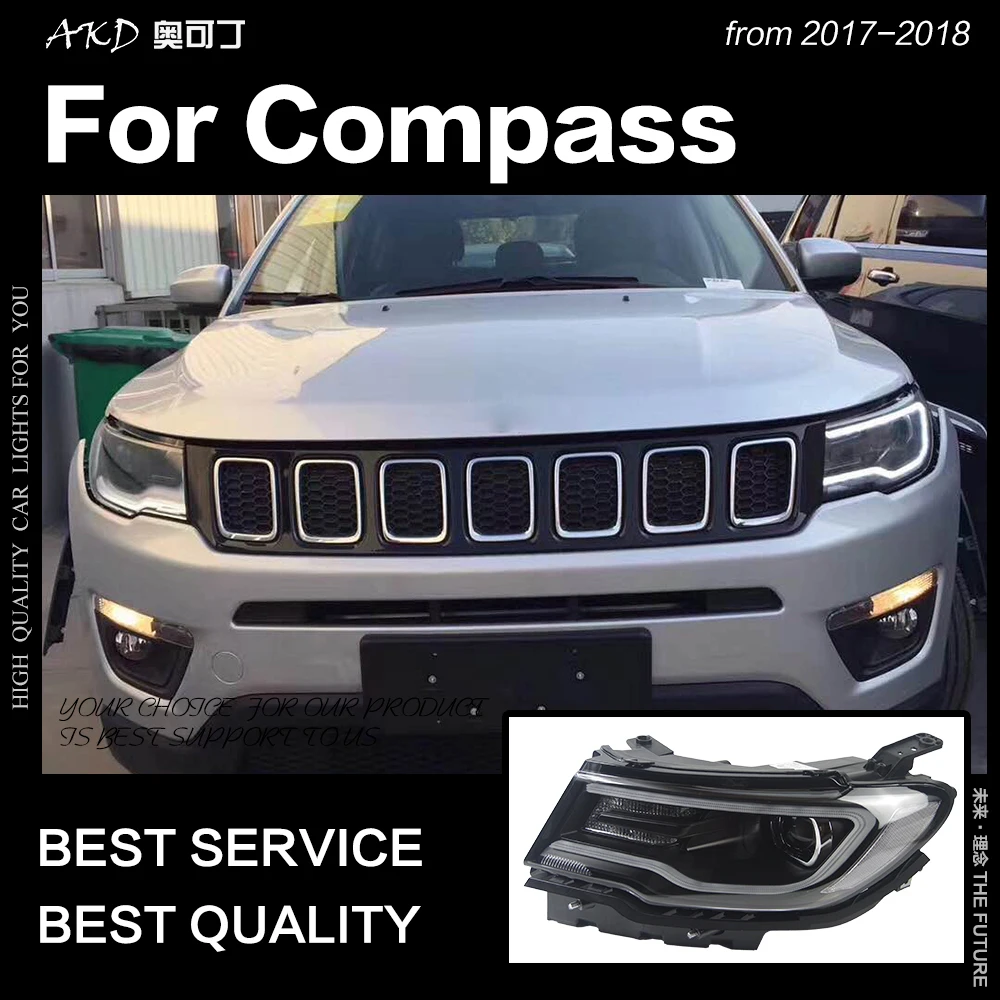 AKD Car Styling Head Lamp for Jeep Compass Headlights- New Compass LED Headlight LED DRL Hid Bi Xenon Auto Accessories