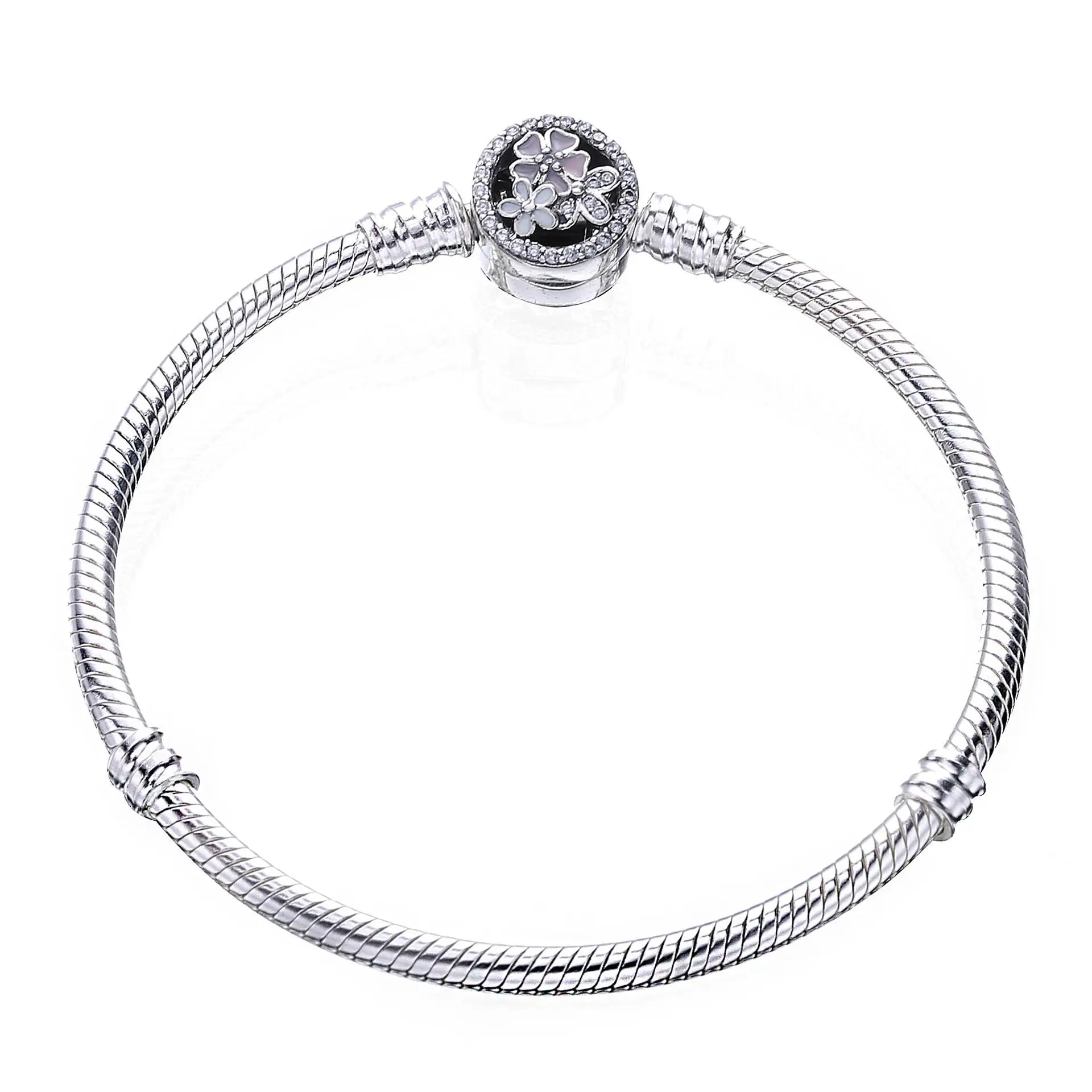 

PDB7 ZTUNG S925 Silver Bracelet new style baking paint spring flower buckle snake bone chain bangle for women gift