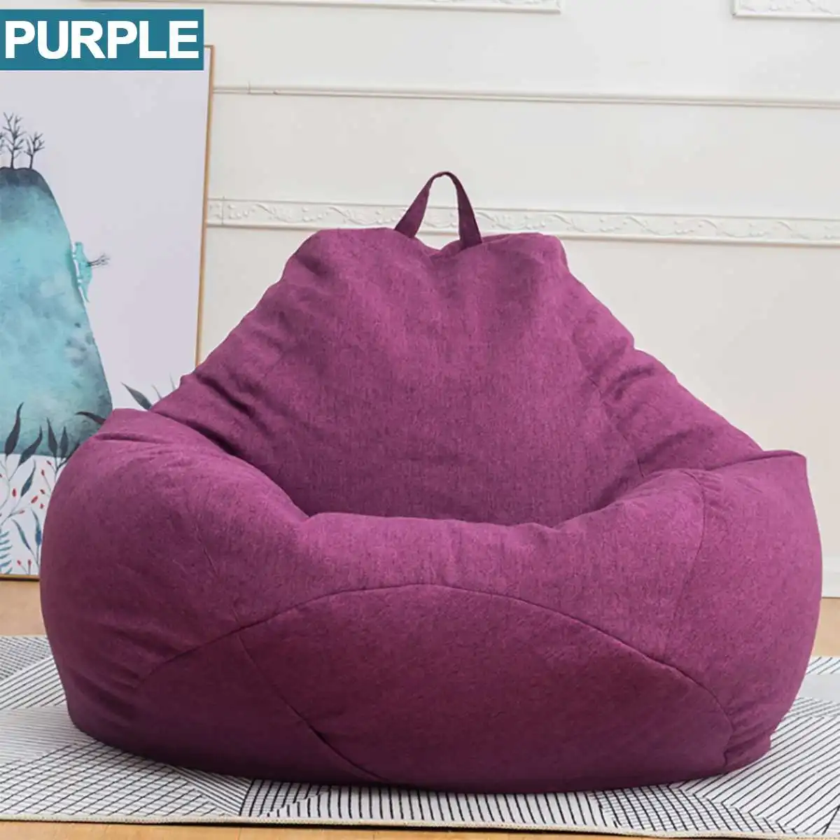 Ленивый BeanBag диваны без наполнителя льняная ткань шезлонг кресло мешок Чехлы стулья пуф слоеного дивана татами мебель для гостиной - Цвет: Purple XL