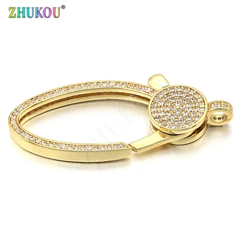 

18*44mm Brass Cubic Zirconia Lobster Clasps Hooks for DIY Jewelry Findings, Mixed Color, Hole: 3mm, Model: VK64