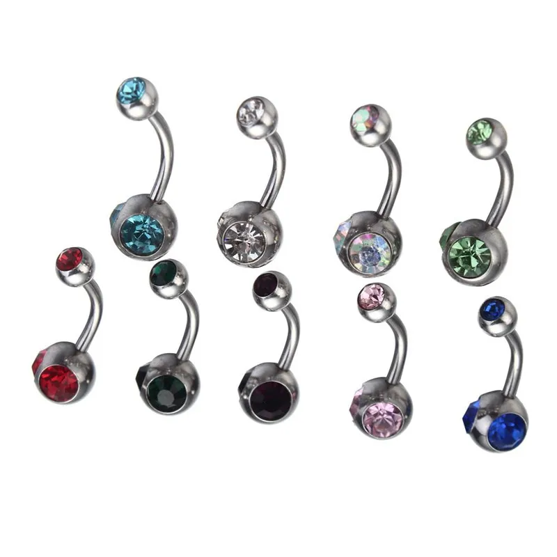 9pcs 14G Three Gem Navel Rings Fashion mix color Belly Button Ring Body
