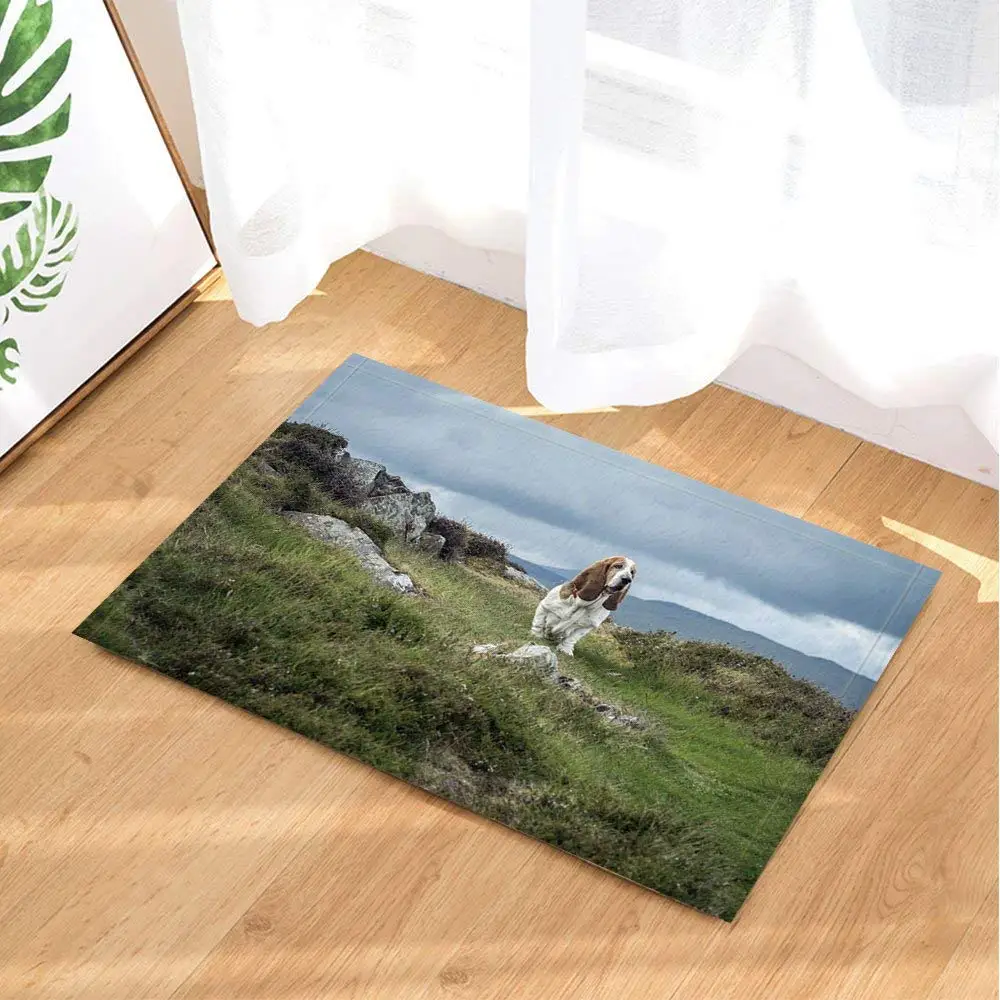 Декоративная собачка для ванной Basset Hound On Peak Green Grass And Rock Нескользящие напольные