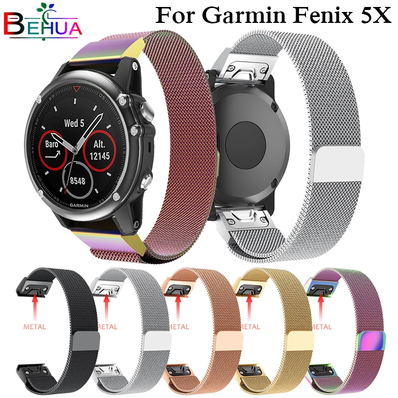 

Stainless band For Garmin Fenix 5X 5x Plus watch GPS replace Milanese Loop Quick Release Bracelet strap For Garmin Fenix 3 3HR