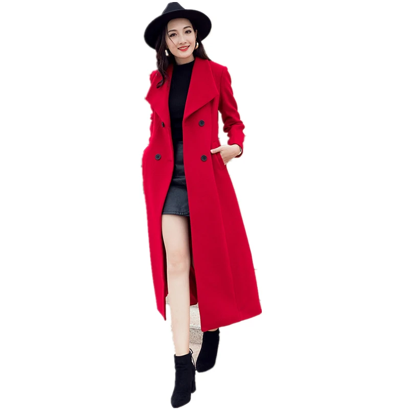 Новое зимнее женское кашемировое длинное пальто модное шерстяное пальто темпераментное тонкое двубортное Женское пальто больших размеров