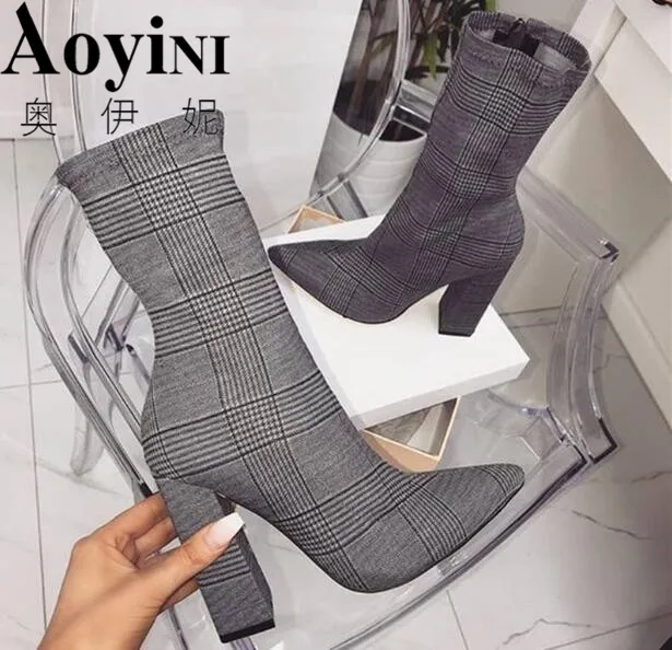 

2018 Autumn Sexy Ankle Boots For Women Shoes Pointed Toe Thin High Heels Bootas Mujer Femme Zipper Chelsea Boots