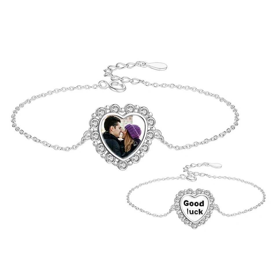 925 стерлингового серебра Кристалл изображение сердца индивидуальный браслет цепочка персональное фото привычное очарование браслет, женская бижутерия свадьба