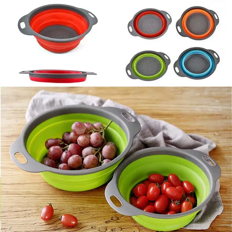 

Kitchen&Home Drain Basket Collapsible Silicone Colander Strainer Foldable Fruit Vegetable Washing Basin With Handle Kitchen Tool