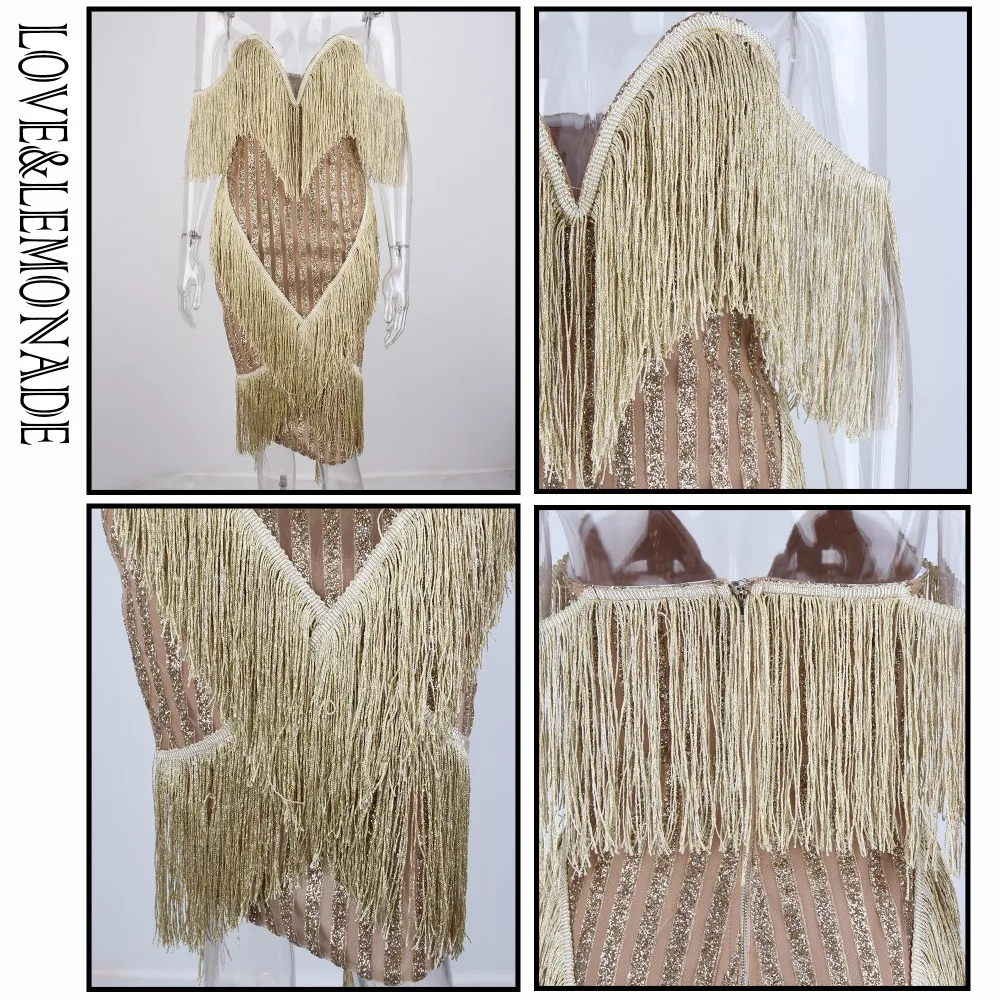 LOVE & LEMONADE  Deep V Neck Gold Fringed Trim