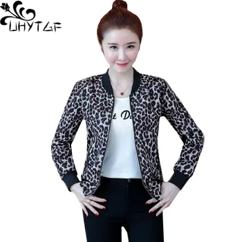 

UHYTGF Spring jacket women New fashion leopard print autumn tops outerwear Cardigan Loose Plus size jacket casual short coat 7