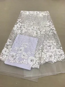 

Latest Style Beaded Lace Fabric 2018 Fashion African Net Lace Fabric Tulle African French Lace Fabric High Quality White Wedding