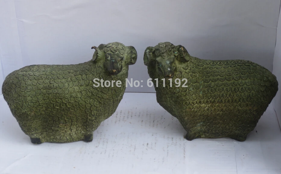 

A pair Antique Home FengShui decoration bronze sheep sculpture Metal crafts,Goat statue
