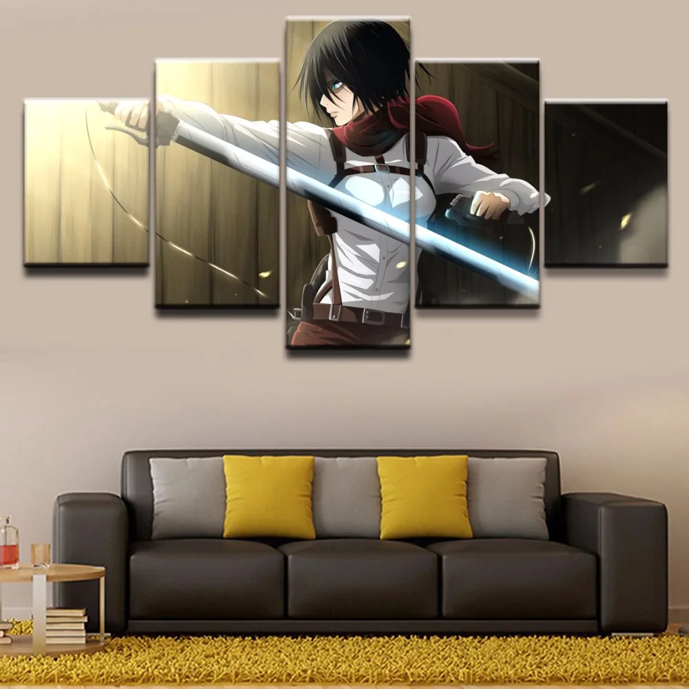 

Modular Pictures HD Print Canvas Paintings 5 Panel Frame Anime Attack On Titan Character Wall For Living Room Cuadros Picture