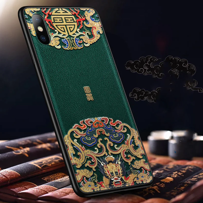 Тисненый кожаный чехол для iPhone X XR XS Max специальный китайский стиль чехлы