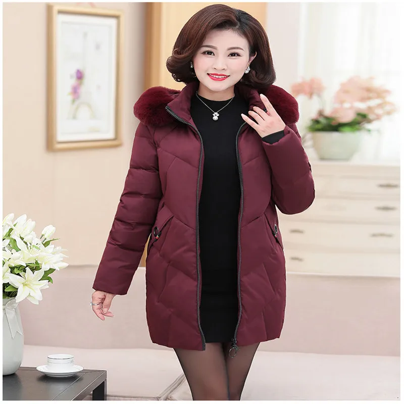 Long Sleeve New Women Medium-Long Parkas Mother Winter Hooded Soft Fur Collar Plus Size 5XL Slim Padded Winter Coats CQ2284
