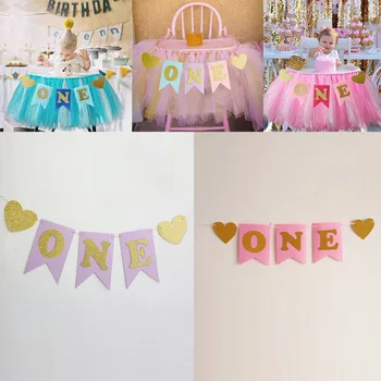 

Non-woven Baby 1st Birthday coloured flags Monthly ONE Year Birthday Garland Baby Shower First Happy Birthday Party Decorations