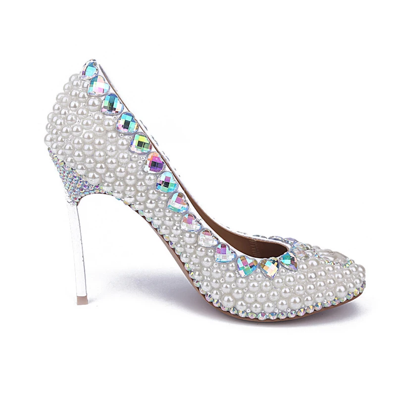 Серебряные туфли-стилеты на каблуках жемчужно-белые свадебные туфли дамские сапоги на платформе свадебная обувь на шпильках со стразами удобная обувь для вечеринок