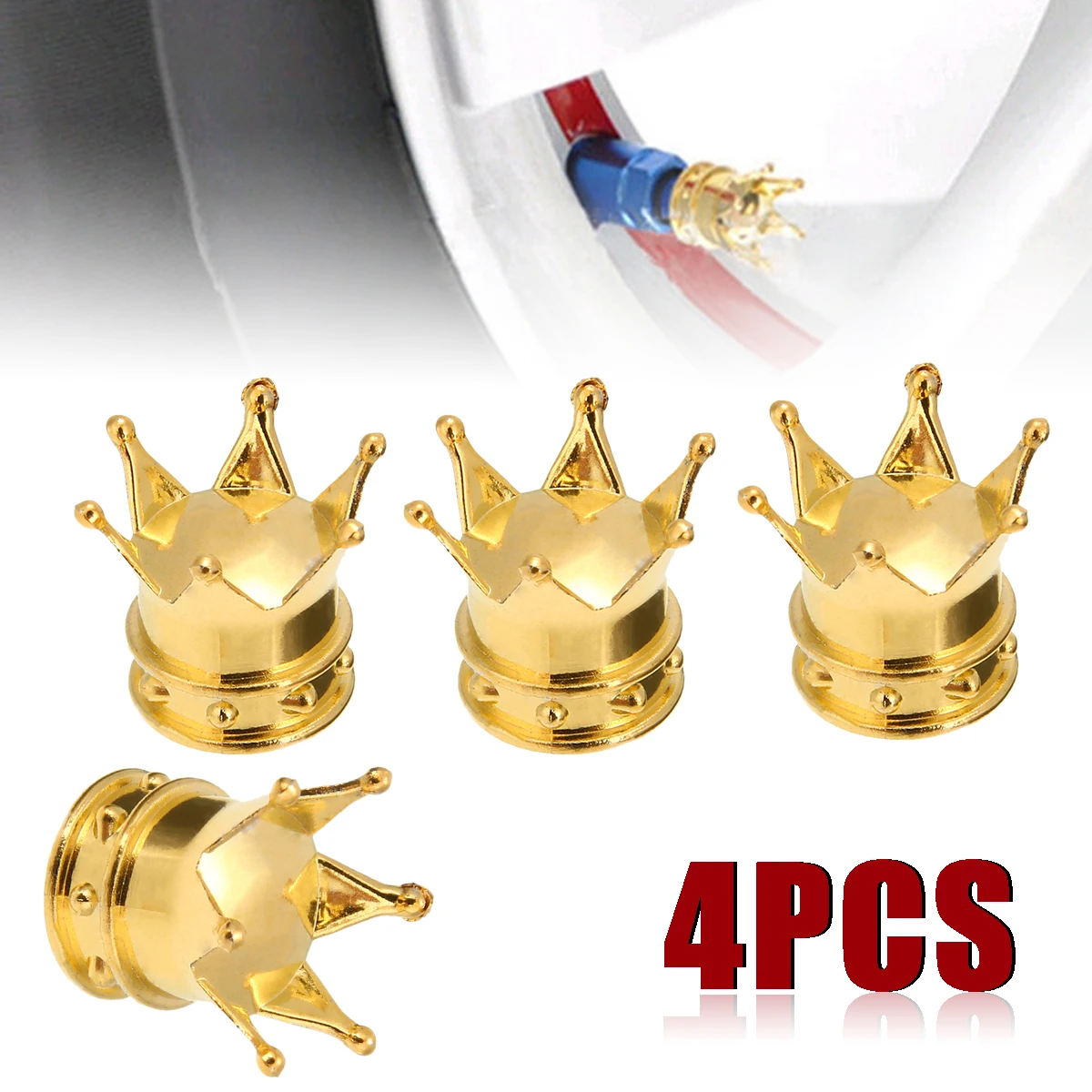 For Car Truck Bike 4pcs Gold Aluminum Vent Cap Crown Style Car Wheel Tyre Tire Air Valve Stem Cap Dust Covers Mayitr