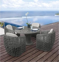 Round rattan dining set table chairs