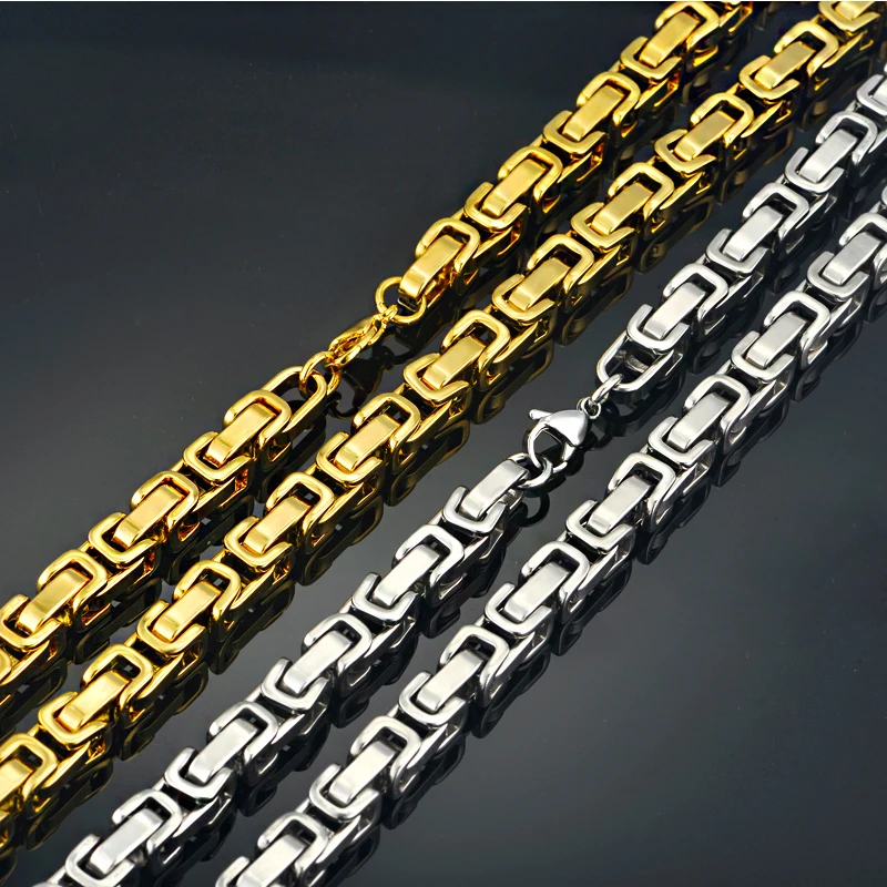 Мужские толстые серебряные цепи, огромный мужской византийский звено, цепочка, ожерелье 8 мм, нержавеющая сталь, золотой цвет, связанная цепочка для мужских ювелирных изделий