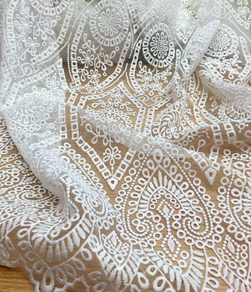 Белый молочный шелк органза Высокое качество Тюль кружевная ткань кружево вышивка мода французский шнур кружевная ткань для женщин платье