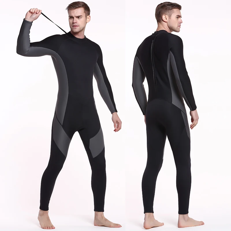 Traje de neopreno Sbart de 3mm de cuerpo entero con cremallera en la espalda, traje de neopreno con paneles elásticos para hombres, adultos, jóvenes, negro/gris, trajes húmedos para surf|Bodis| - AliExpress