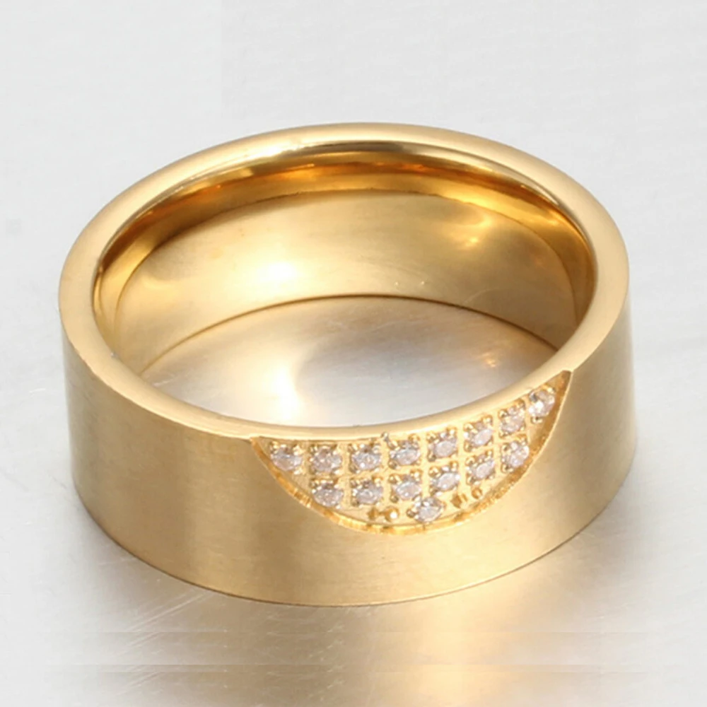 8 мм широкий золотой Цвет Нержавеющая сталь Белый CZ Циркон Настройка канала обручальное кольцо для Для женщин