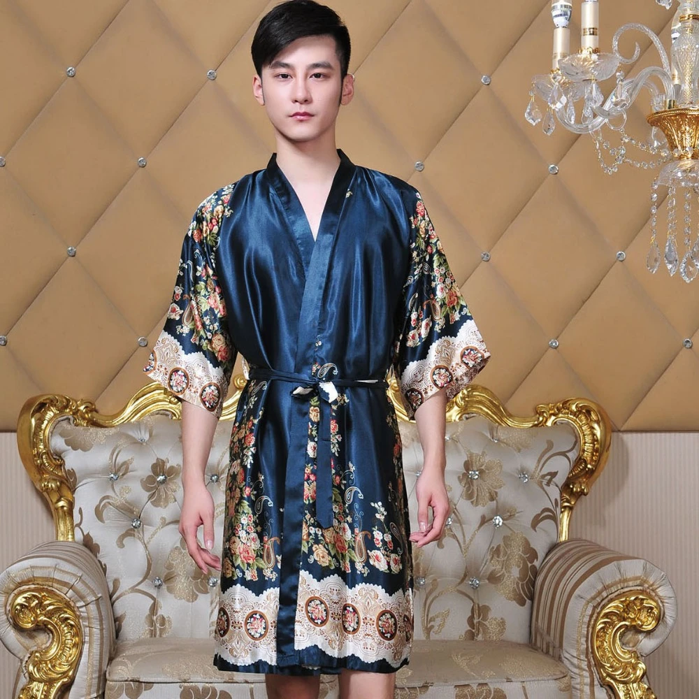Accappatoio da uomo Kimono abito da sera in stile cinese stampa floreale  indumenti da notte indumenti da notte Casual camicia da notte in Rayon  biancheria intima allentata|Vestaglie| - AliExpress