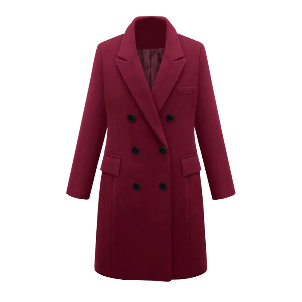 Осень, горячая Распродажа, Женское зимнее шерстяное пальто с отворотом, Тренч, длинная парка, модная, простая, мягкая, элегантная верхняя одежда - Цвет: Wine Red