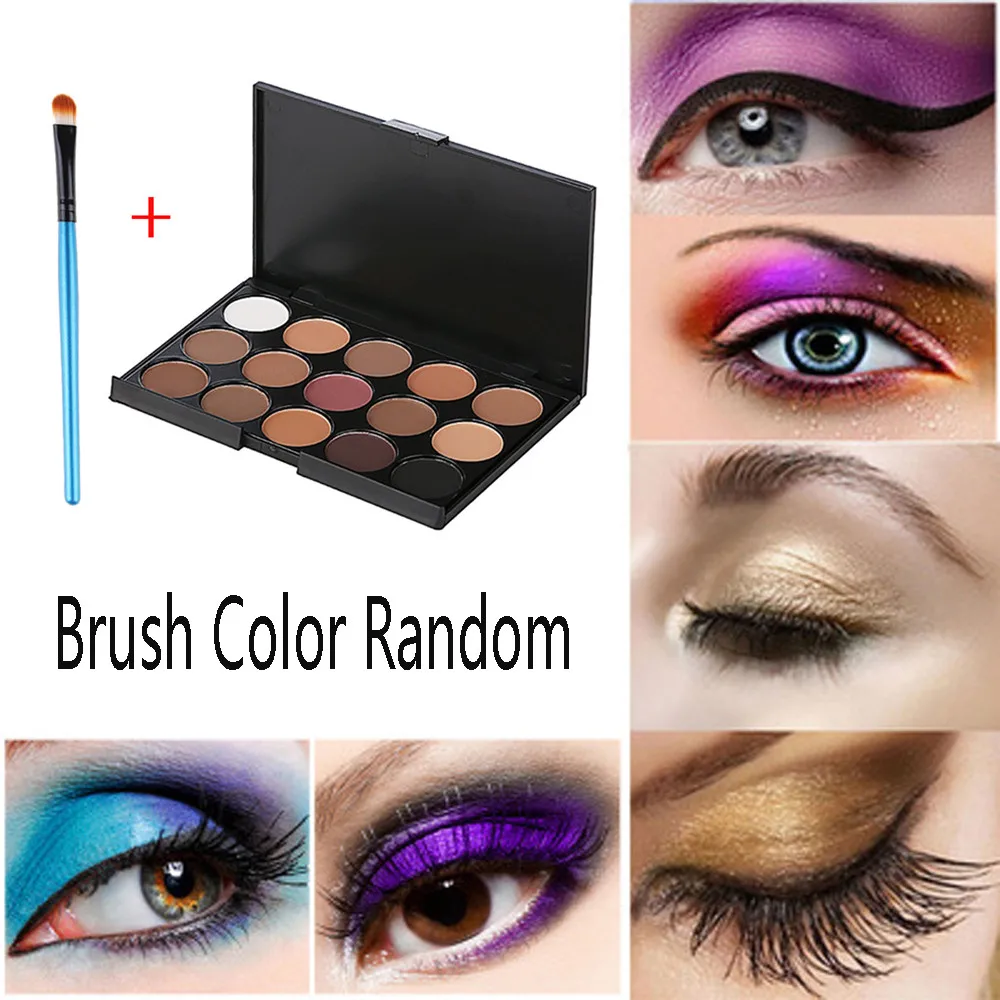 eye shadow palette of shadows glitter eyeshadowglitter 15 Color Eyeshadow And 1 Pcs Makeup Brushes Eye Powder Shadow Set #0.7