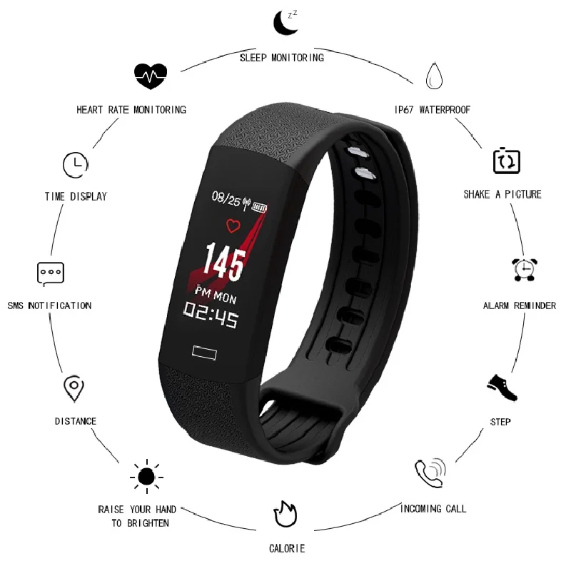 

Smart Wristband Heart Rate Fitness Tracker Smart Watch Color Screen Bracelet Health Wear Sports Take Photo For Android ios