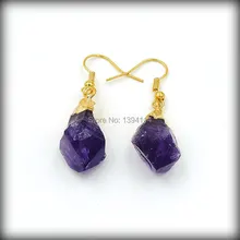 Натуральный пурпурный кварц кристалл дюрзи Точка серьги золотое покрытие 20 мм длинные