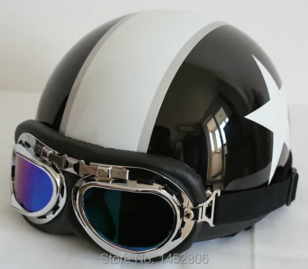 Retro New Black White Star Half Face Motorcycle Scooter Vespa Biker Helmet With Goggles Visor S M L Xl Vespa Half Helmet Helmet Costumevespa Mirror Aliexpress