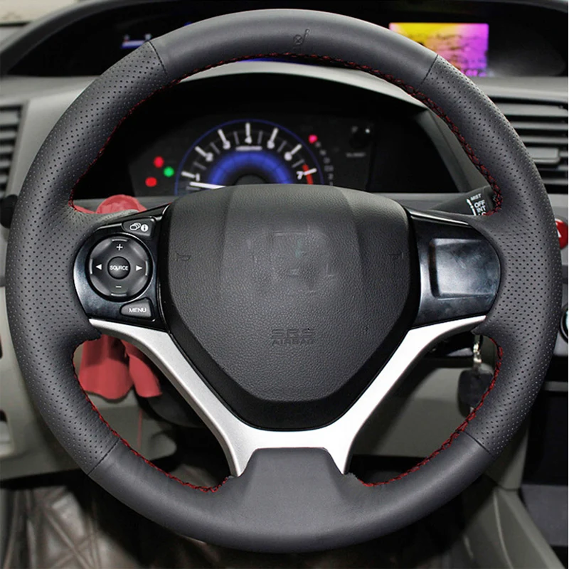 

Free Shipping High Quality cowhide Top Layer Leather handmade Sewing Steering wheel covers protect For Honda Civic/Jade