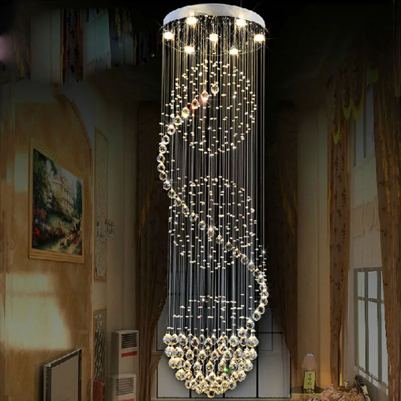 

Modern double staircase chandelier creative personality fashionable living room lights hotel villa round LED crystal hanging led