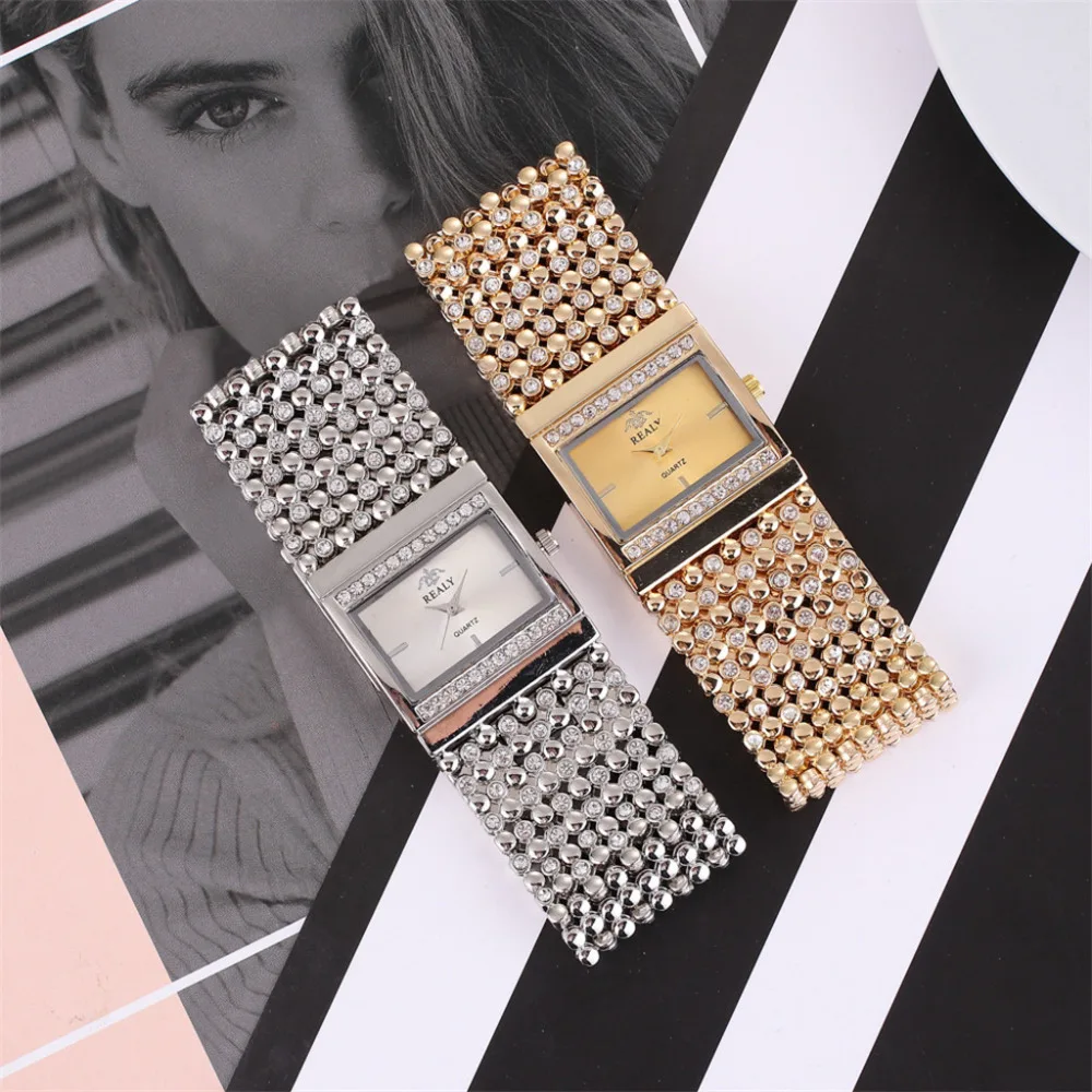

NEW 2019 Hot fashion Exquisite Luxury Ladies Metal Quartz Mesh Belt Rectangle Dial With Diamond Women Watche Female Watch