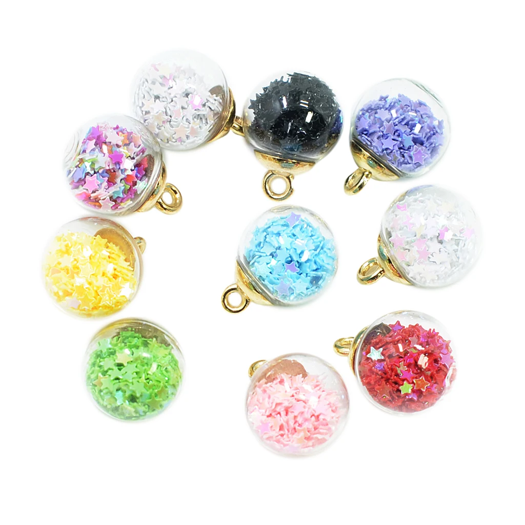 10pcs 16mm Colorful Transparent Glass Ball Star Charms Pendant Finding for Hair Jewelry Accessories Earring Jewelry Making Craft