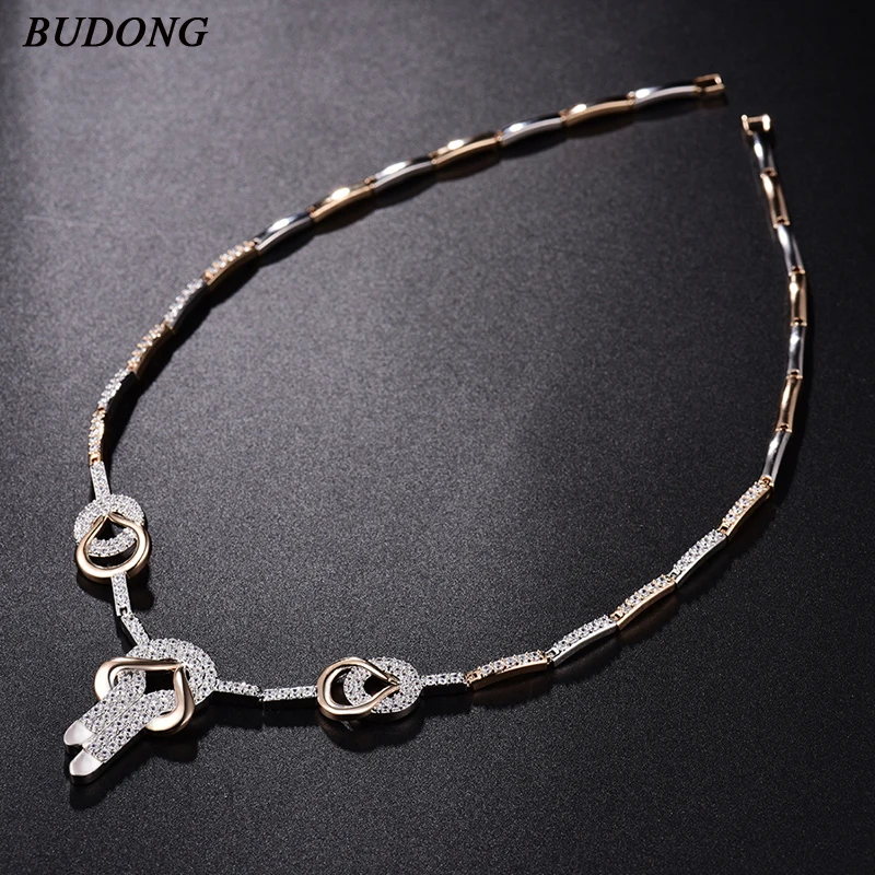 

BUDONG Women Pendant&Necklace Birthday Gift Silver/Gold Color AAA+ Chain Cubic Zirconia Accessory Wedding Jewelry XUP808