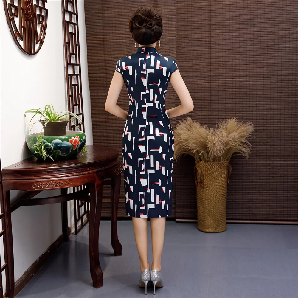 Шанхай история китайский стиль Платье До Колена Cheongsam цветочный Qipao восточное платье с коротким рукавом Вечерние платья для женщин